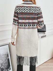 SHEIN LUNE 幾何圖案流蘇下擺落肩袖開襟開衫 - 彩色 - 查看 2