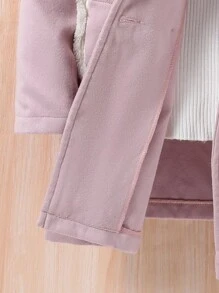 SHEIN Tween Girl 1pc Dual Pocket Double Breasted Fuzzy Trim Hooded Overcoat - Mauve Purple - View 3