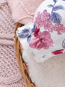 SHEIN 女嬰印花荷葉邊前蝴蝶結連身褲＆ 頭巾