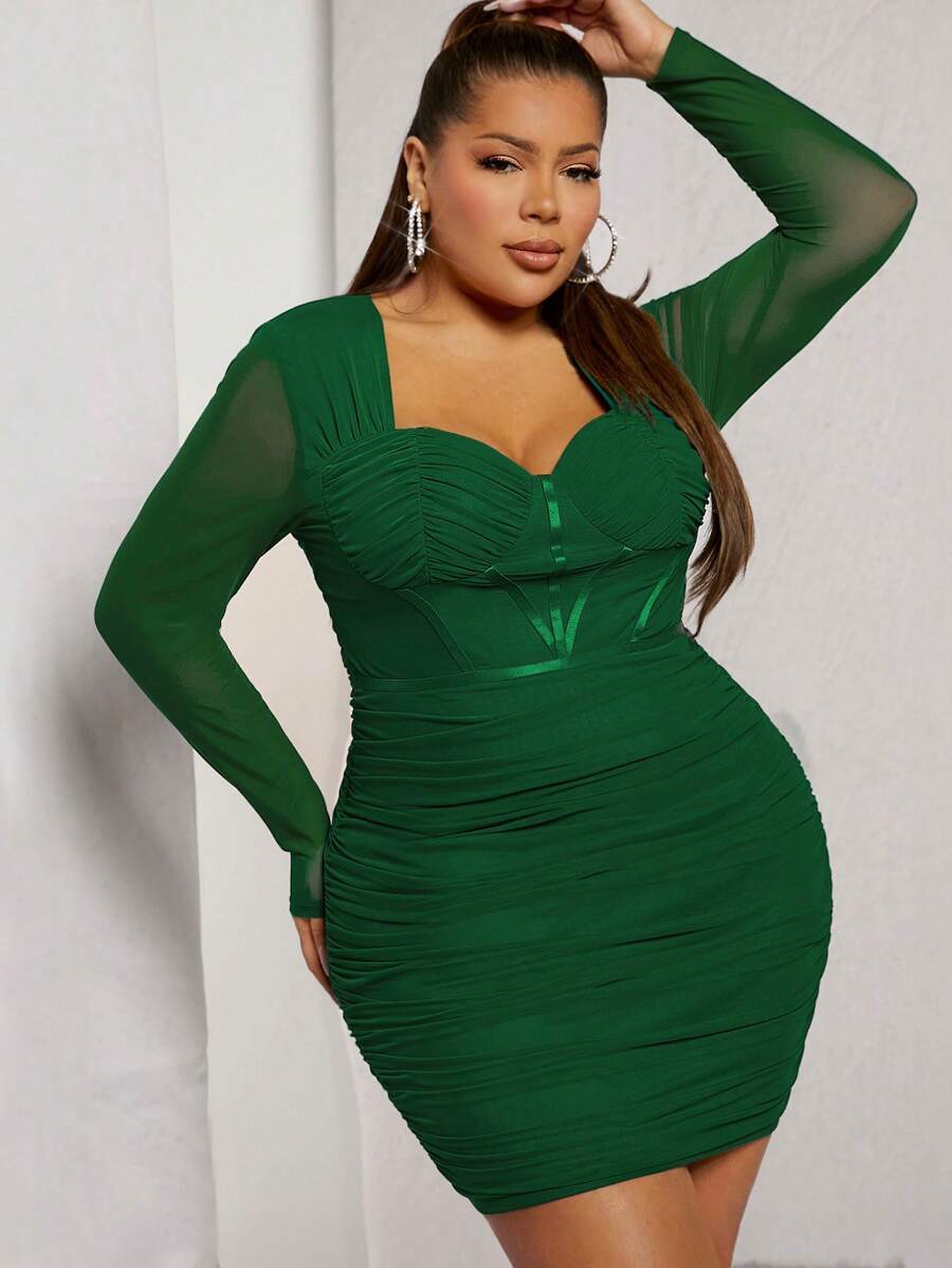 SHEIN Unity Plus Ruched Bustier Bodycon Dress