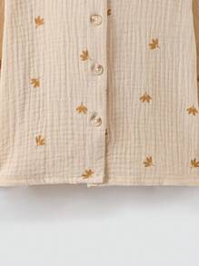 SHEIN Genkimix Kids Young Girl Floral Embroidery Peter Pan Collar Lantern Sleeve Blouse - Apricot - View 3