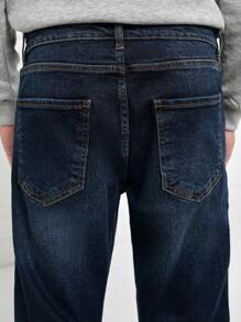 SHEIN Cottnline Men Ripped Straight Leg Jeans - Dark Wash - View 9