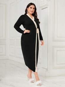 Modelyn 大碼拼接邊側打結毛衣洋裝 - 彩色 - 查看 3