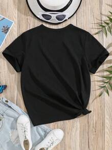 SHEIN Chica preadolescente Camiseta con corazón & con estampado de leopardo - Negro - Ver 2