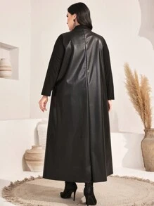 Mulvari 大碼小高領PU皮革洋裝&T恤 - 黑色 - 查看 2