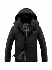 Men Letter Graphic Zip Up Hooded Jacket - Black - View 1