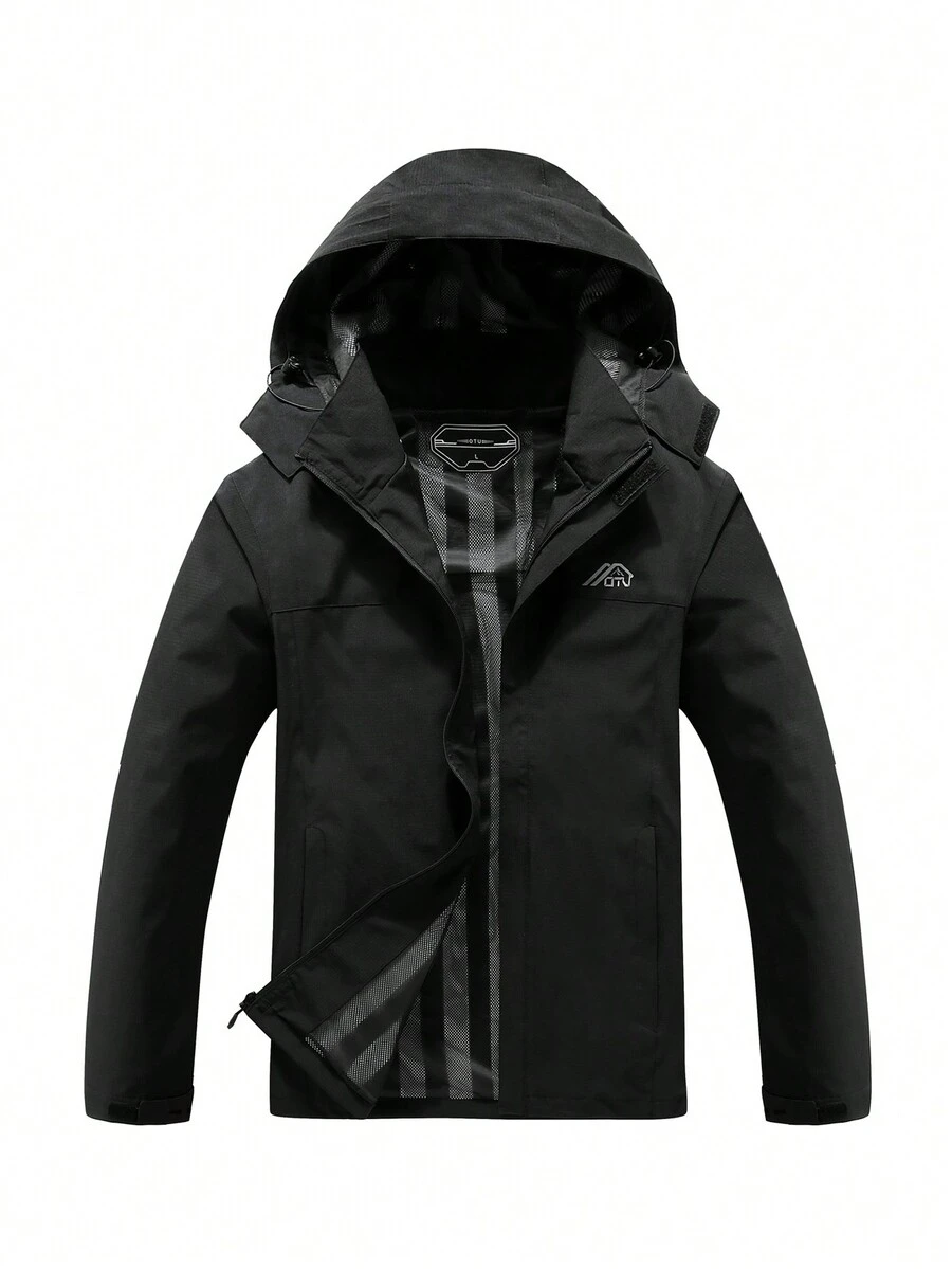 Men Letter Graphic Zip Up Hooded Jacket - Black - View 1