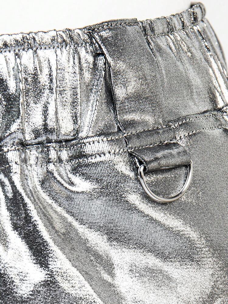 Metallic Drawstring Top & Skirt Two Piece Set