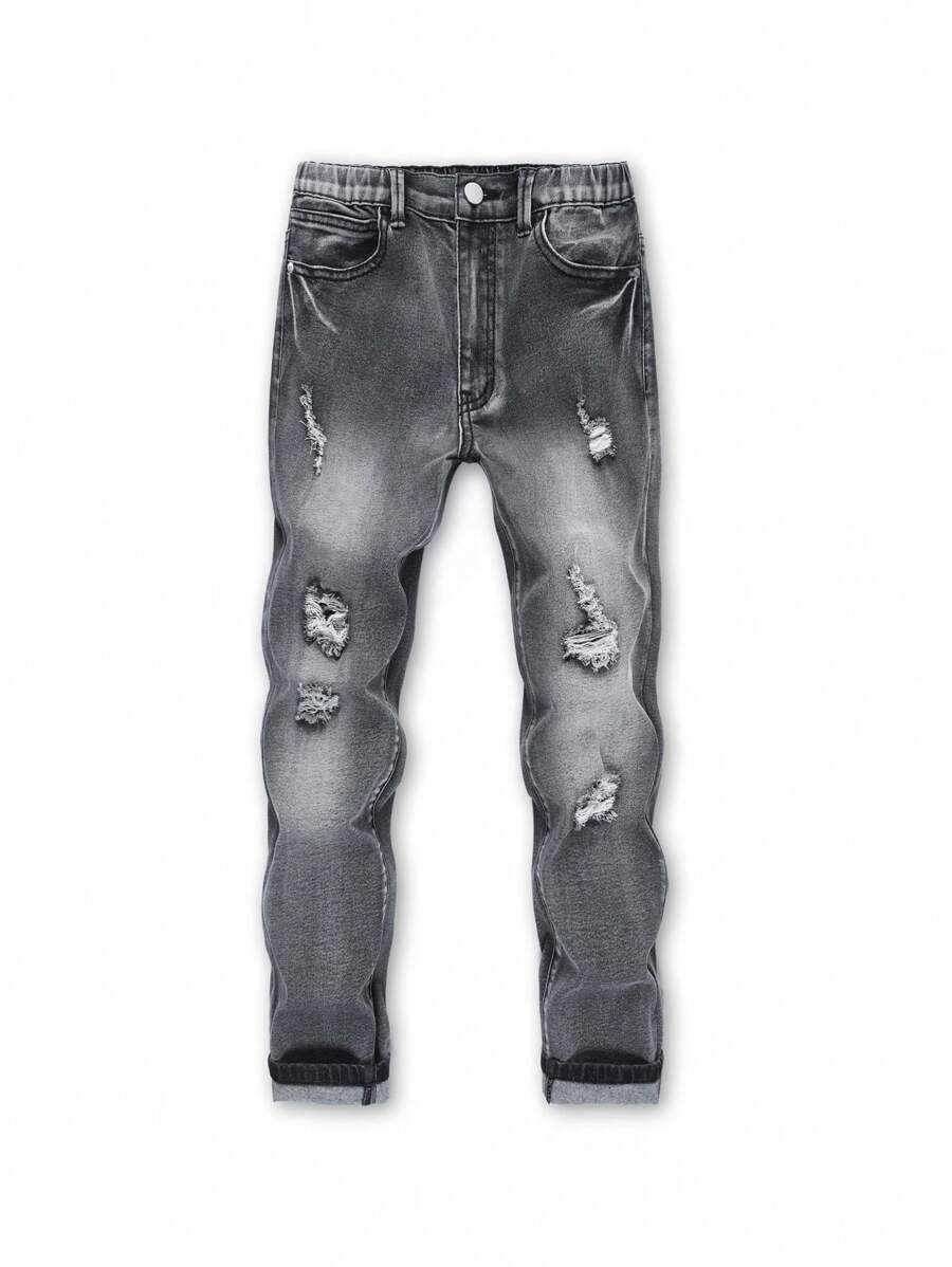 Tween Boy Ripped Washed Jeans - Grey - View 1