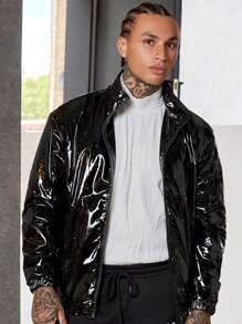 Manfinity RebelGame Nam Dây kéo chất liệu da PU Áo khoác - màu đen - Xem 4