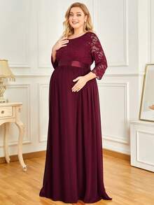 EVERPRETTY Maternity Lace Bodice Chiffon Bridesmaid Dresses Elegant Gown, For Party - Burgundy - View 4