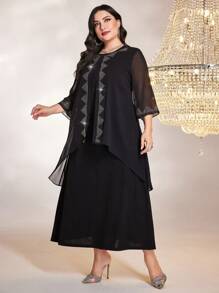 Lacomfia 大碼水鑽細節洋裝帶水鑽細節洋裝 - 黑色 - 查看 4