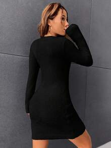 SHEIN MOD 素色緊身毛衣洋裝 - 黑色 - 查看 2
