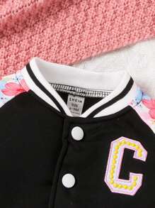 女嬰印花插肩袖學院風夾克和運動褲 - 黑色 - 查看 3