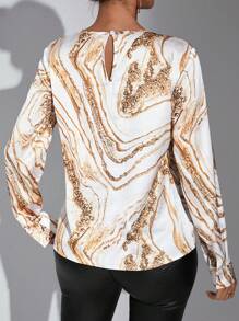 SHEIN Privé Chain Detail Marble Print Blouse - Multicolor - View 2