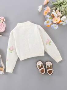 SHEIN Young Girl Bow Pattern Cardigan - Beige - View 2