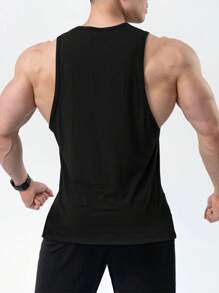 Manfinity Sport PWRUP 男士字母圖案運動背心，健身上衣 - 黑色 - 查看 2