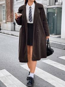 Flirla Plus Double Breasted Teddy Coat - Brown - View 5