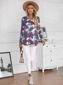 EMERY ROSE 幾何印花弧形下擺T恤 - 彩色 - 查看 4