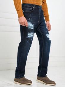 RueChic Men Ripped Straight Leg Jeans - Blue - View 6