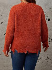 SHEIN LUNE 大碼落肩袖破洞毛衣 - 鏽棕色 - 查看 2