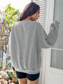 SHEIN EZwear Europe And America Style Loose Fit Round Neck Women's Sweatshirt With Racing Print - Light Grey - View 7
