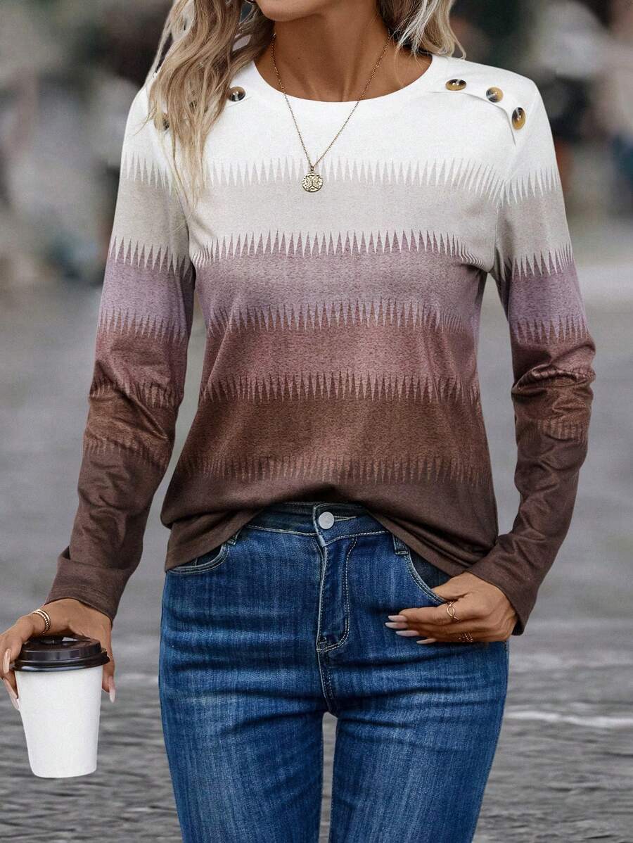 EMERY ROSE Áo thun họa tiết nút ombre Áo thun họa tiết nữ - Nhiều màu - Xem 1