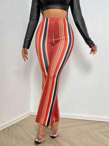 SHEIN SXY 條紋印花喇叭褲 - 彩色 - 查看 1