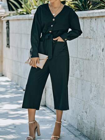 Drop Shoulder Belted Jumpsuit