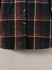 SHEIN Young Girl Plaid Print Flap Detail Overcoat Without Sweater - Navy Blue - View 3