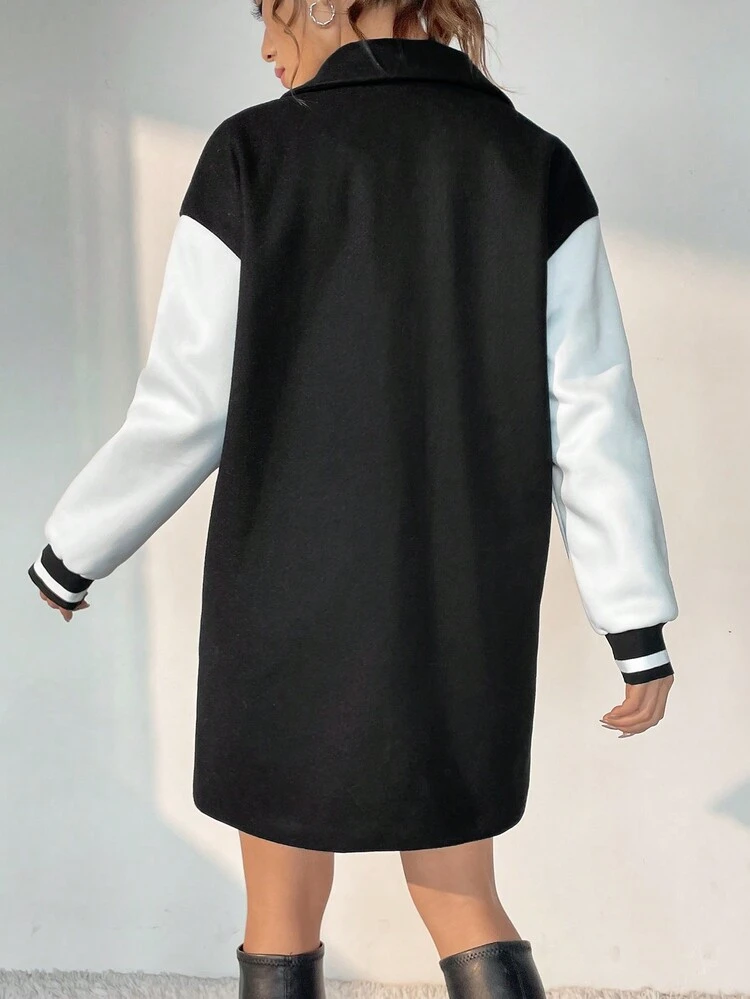 Two Tone Drop Shoulder Double Breasted Overcoat
