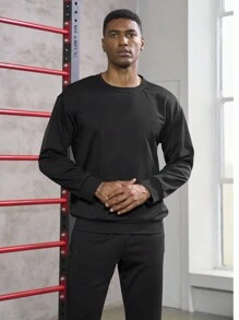 Manfinity Sport Corelite 男士純色運動衫和運動長褲,運動套裝,運動服 - 黑色 - 查看 3