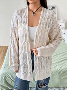 Flirla 大码镂空针织落肩开衫 - 杏色 - 查看 3