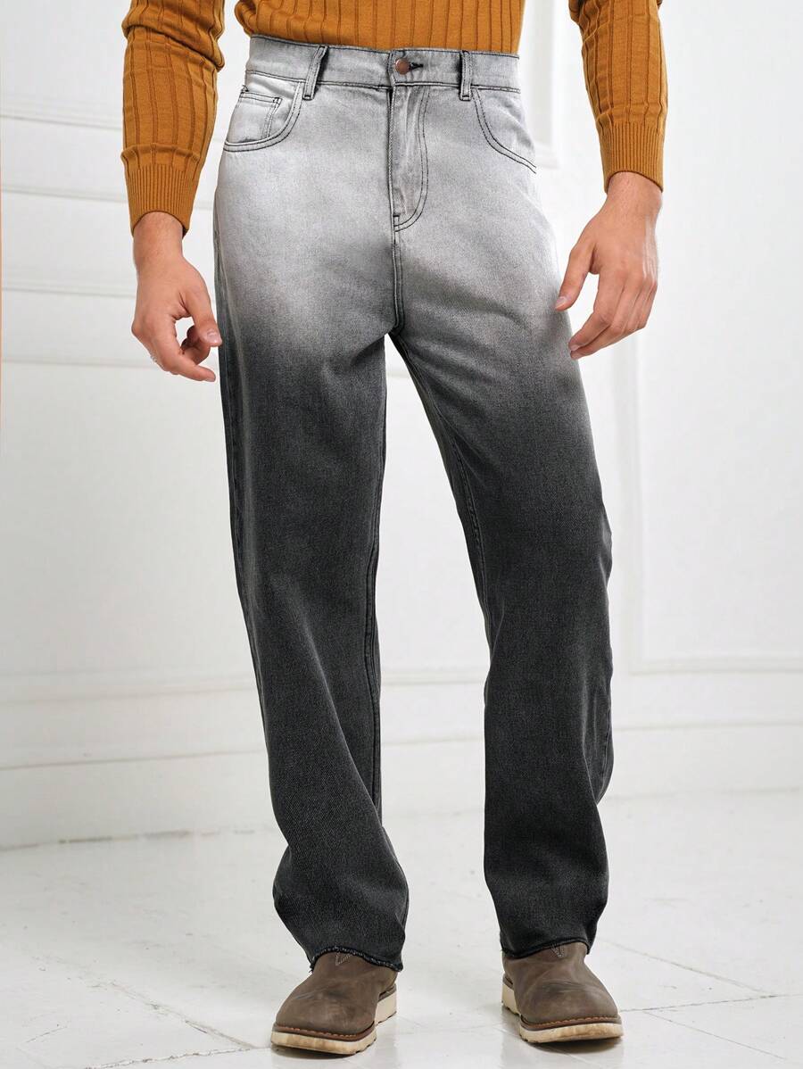 RueChic Men Ombre Straight Leg Jeans - Black - View 1