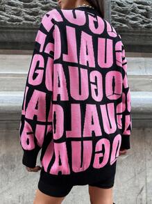 EURMUSE 通體字母圖案落肩毛衣 - 粉色 - 查看 2