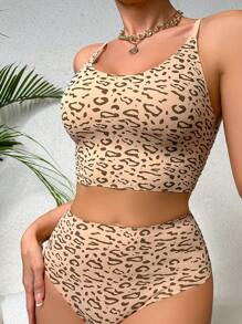 Leopard Print Cami Top - Khaki - View 1