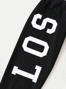 Teen Girl Letter Graphic Drop Shoulder Sweatshirt - Black - View 6