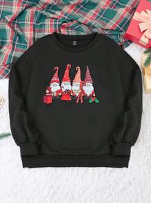 SHEIN Essnce 聖誕圖案落肩袖運動衫 - 黑色 - 查看 1