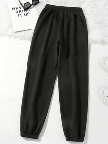 SHEIN Unity In Bí ngô Eo đàn hồi Quần thể thao - màu đen - Xem 2