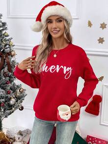SHEIN LUNE Letter Graphic Drop Shoulder Sweatshirt - Red - View 5