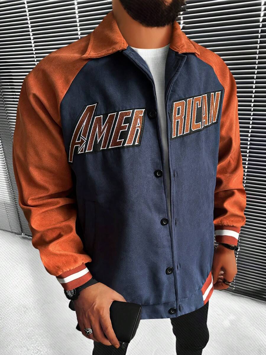 Manfinity Homme Men Letter Embroidery Colorblock Raglan Sleeve Jacket - Multicolor - View 1
