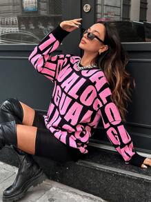 EURMUSE 通體字母圖案落肩毛衣 - 粉色 - 查看 5