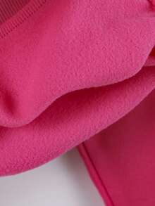 SHEIN 女大童字母圖案拉鏈開襟連帽衛衣 - 玫紅色 - 查看 8