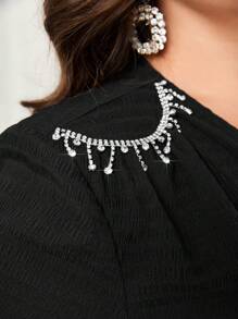 Modelyn Plus Pearls Beaded Knot Side Wrap Blouse - Black - View 6