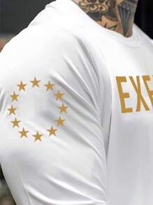 Gym Rark Men Letter Star Graphic Sports Tee Workout Tops - White - View 5