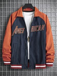 Manfinity Homme Men Letter Embroidery Colorblock Raglan Sleeve Jacket - Multicolor - View 3