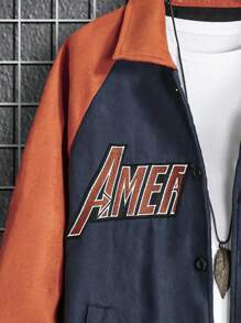 Manfinity Homme Men Letter Embroidery Colorblock Raglan Sleeve Jacket - Multicolor - View 4