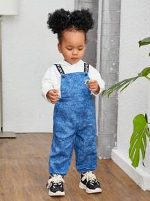 SHEIN Baby Girl Casual Patterned Overalls Long Pants Jumpsuit