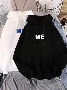 Manfinity Hypemode 鬆身男士2入組保暖連帽衛衣,帶字印花、袋鼠口袋和束帶 - 黑與白 - 查看 1