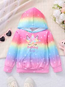 SHEIN Young Girl Unicorn & Letter Graphic Ombre Sweatshirt - Multicolor - View 1